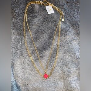 Kendra Scott Gold Double-Layer Necklace with Pink Rose Charm